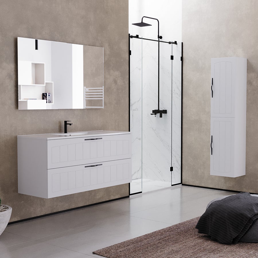 Meuble de salle de bain 120cm simple vasque - 2 tiroirs - sans miroir - blanc - PIA - 4