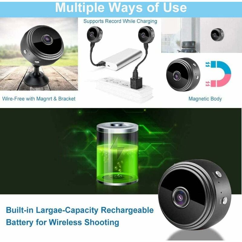 Mini Camera Espion sans Fil HD 1080P Spy Caméra de Surveillance WiFi avec Vision Nocturne et Detecteur, Caméra Video Surveillance - 4