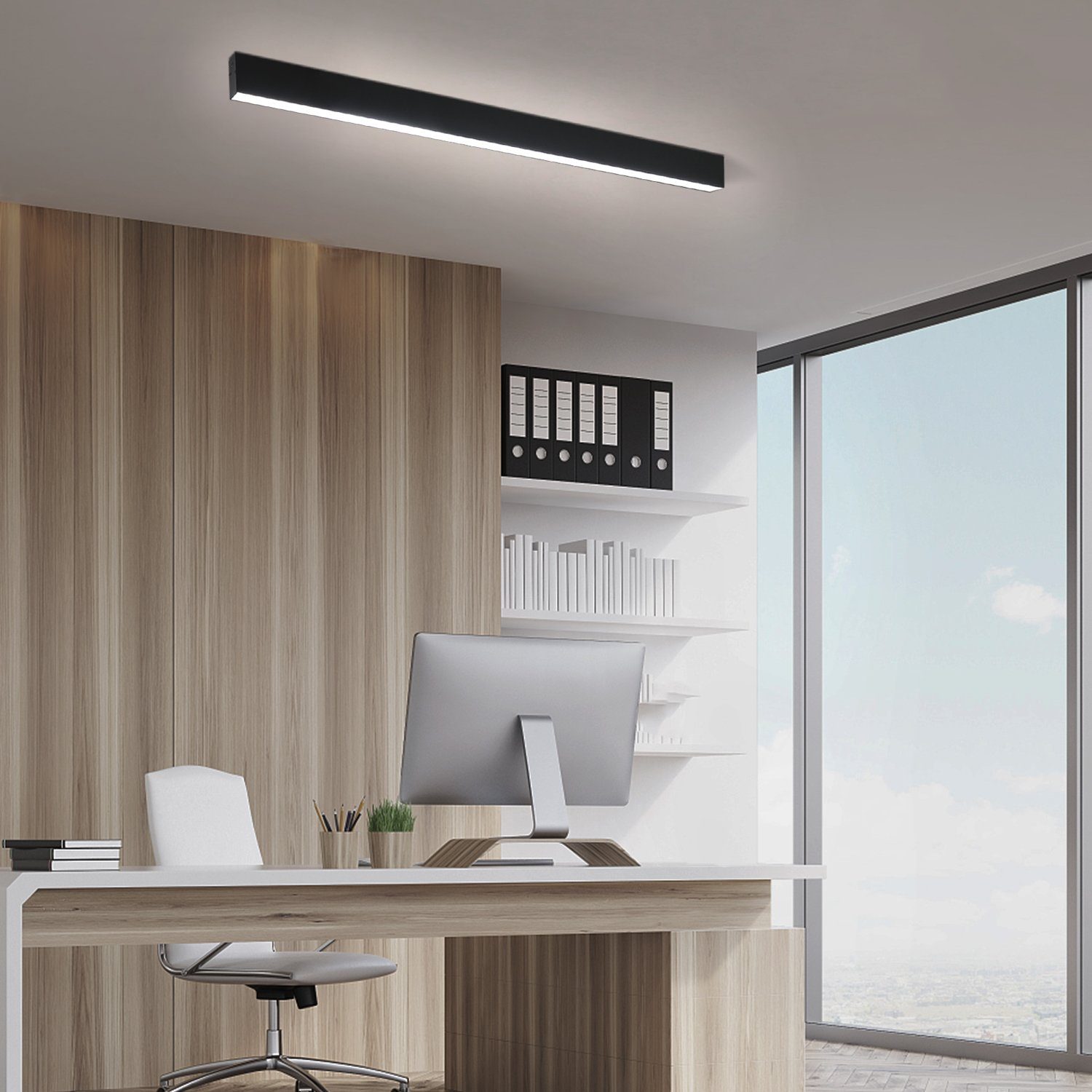 NETTLIFE Lampa sufitowa LED - 25 W Czarna lampa 80 cm Długi Panel ściemnialny z pilotem Nowoczesna do sypialni - 3