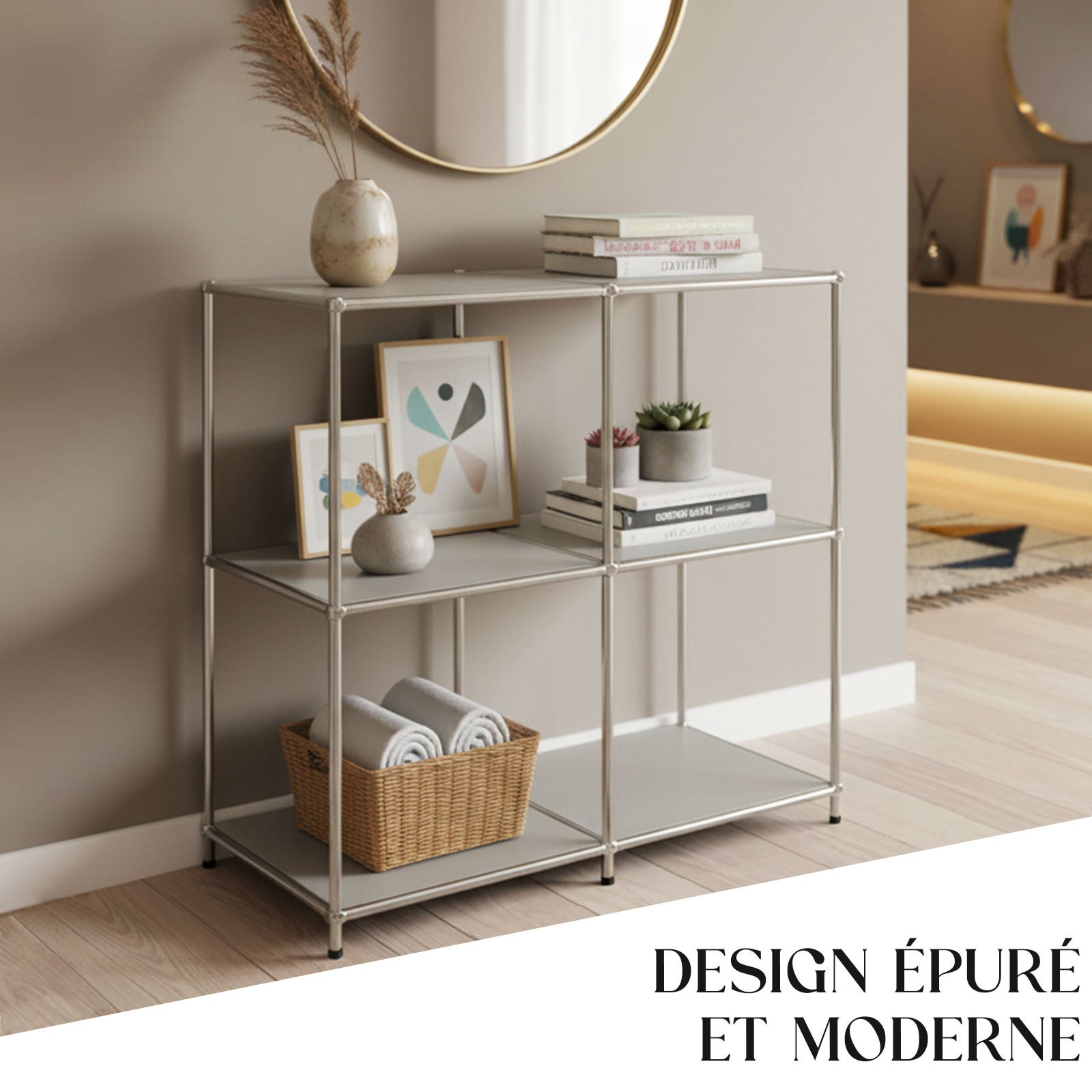 Étagère métal chromé design épuré, Concept Epuré MK-027 : 3 étages, 78 x 40 x 82 cm, Gris - 7
