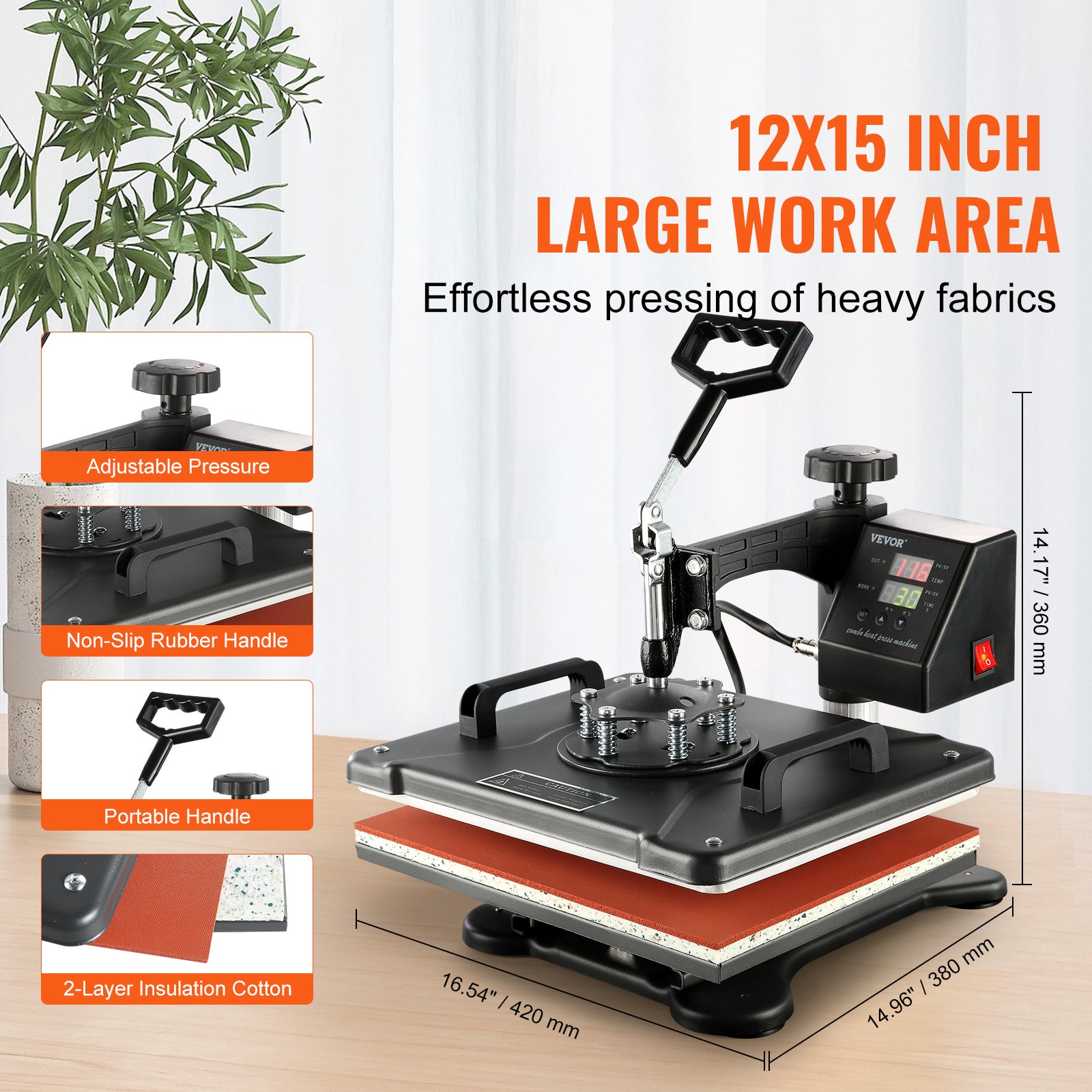 Presse à chaud VEVOR 8 en 1 30x38CM Machine de Sublimation de Transfert avec Numérique écran LCD Pour T-Shirts Chapeaux Casquettes Tasses Assiettes - 4