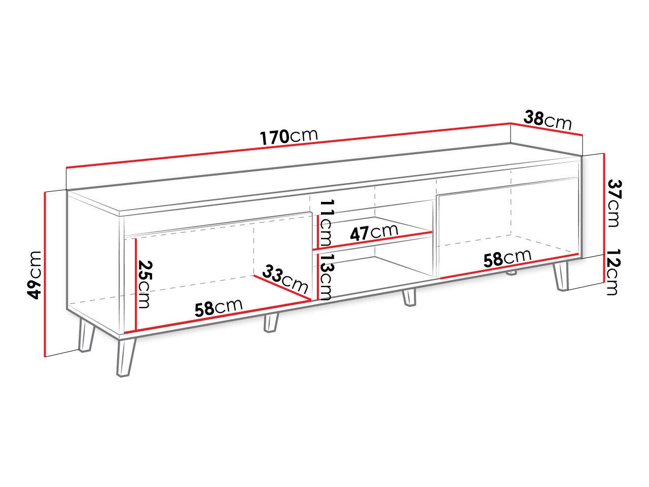 Meuble TV 170x49x38 cm Chêne Wotan NORDIS II meuble Hi-fi luxueux sideboeard commode sur pied - 3