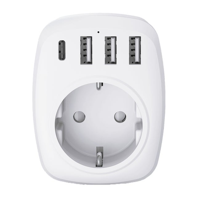 Adaptateur voyage UE/UK - 4 ports USB - Blanc - Voltman