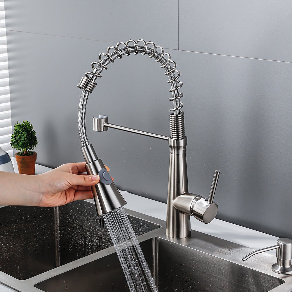 Bateria kuchenna, bateria ze sprężyną spiralną, bateria kuchenna obrotowa 360°, bateria mosiężna z wężem wodnym – chrom