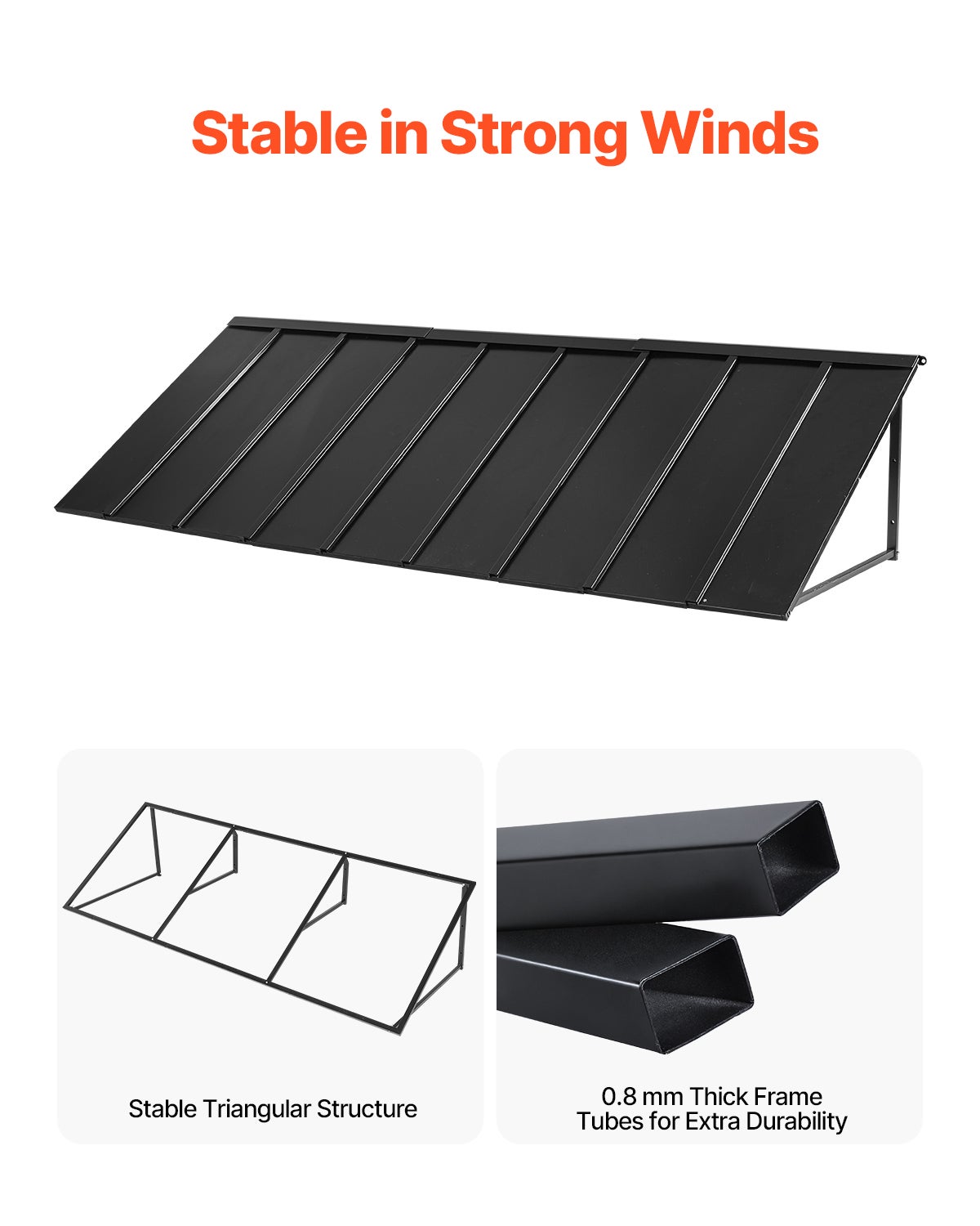 Toldos de Porta 264x91 cm,VEVOR marquise externa em metal,estrutura de aço,abrigo contra chuva,neve,sol,toldo para portas,janelas,varandas - 3