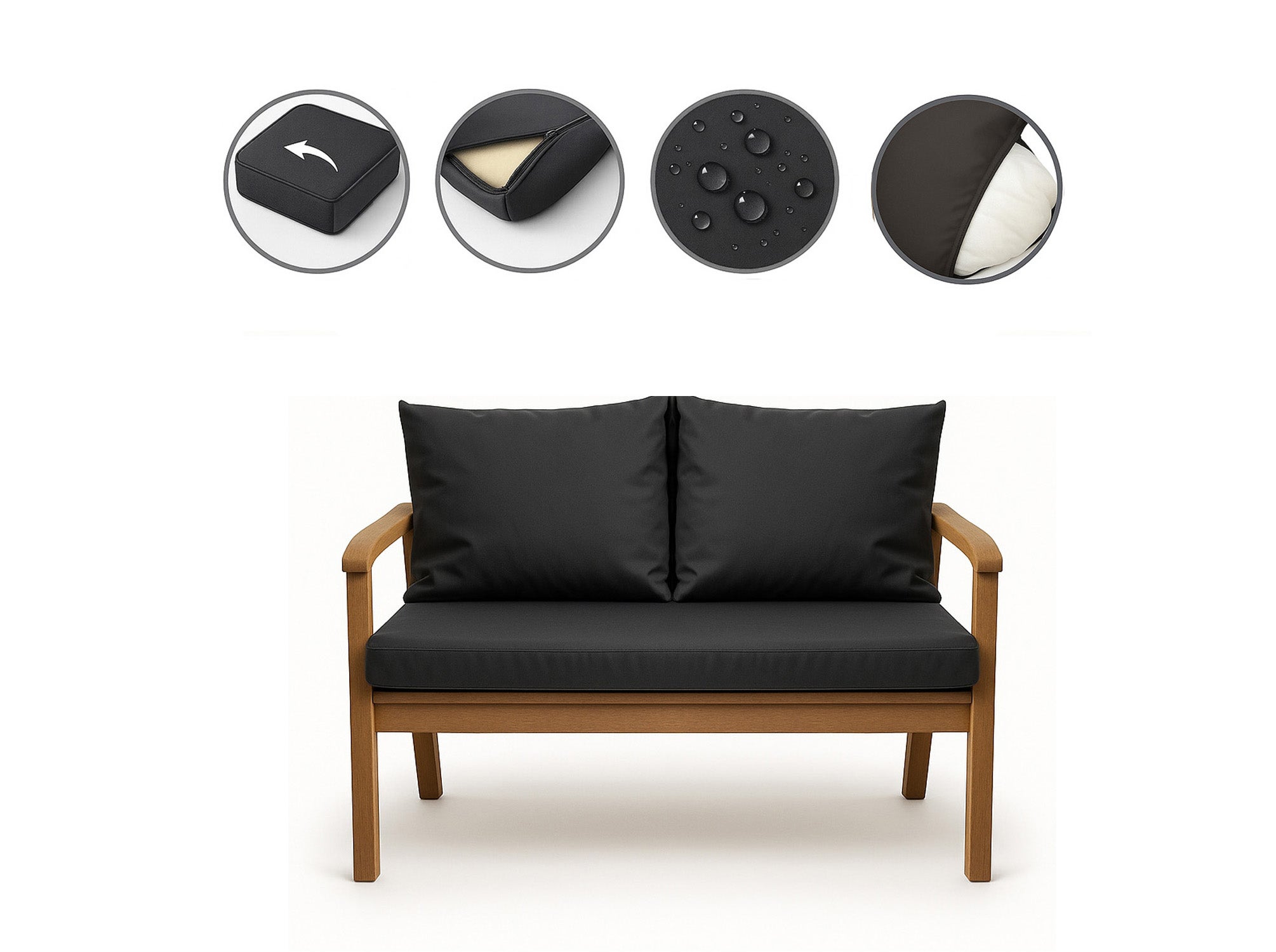 Cuscino per panca 100x60x50cm, Cuscini per altalena da giardino Antracite, Cuscino per seduta, Cuscino per schienale, Cuscino per esterno/interno - 2