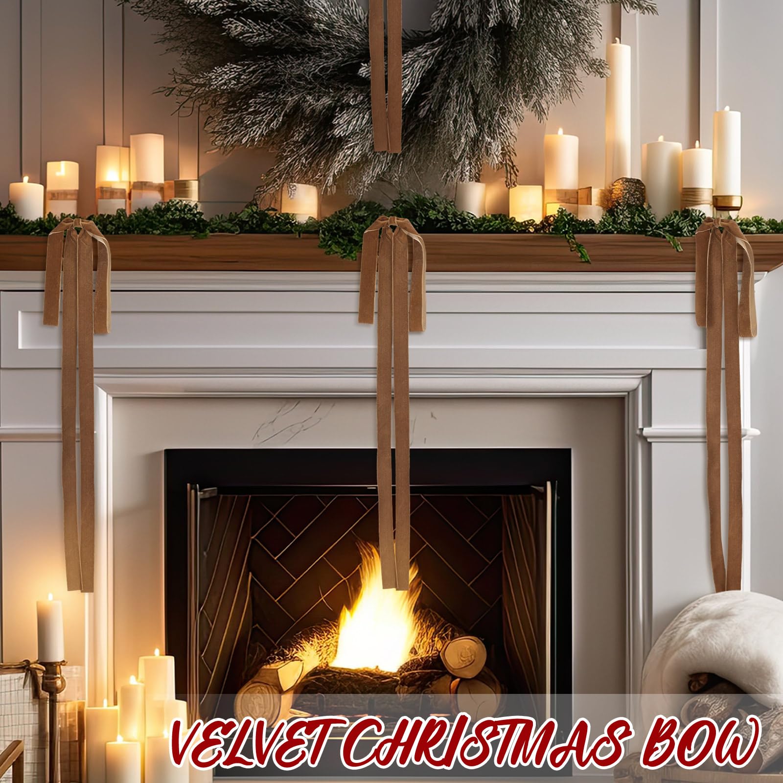 Lot de 6 nœuds de Noël en velours, grandes décorations de Noël vintage en velours, nœuds en ruban de velours pour sapins de Noël, marron - 6