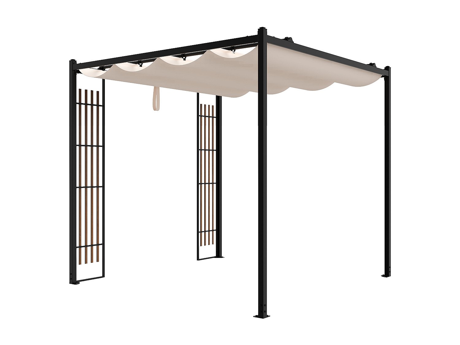 Pergola wolnostojąca, modułowa stalowa z rozsuwanym dachem i kratkami - 5,3 m² - czarna - MAZARA