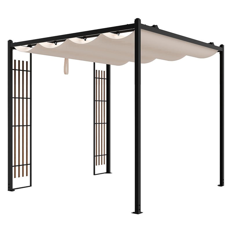 Pergola wolnostojąca, modułowa stalowa z rozsuwanym dachem i kratkami - 5,3 m² - czarna - MAZARA