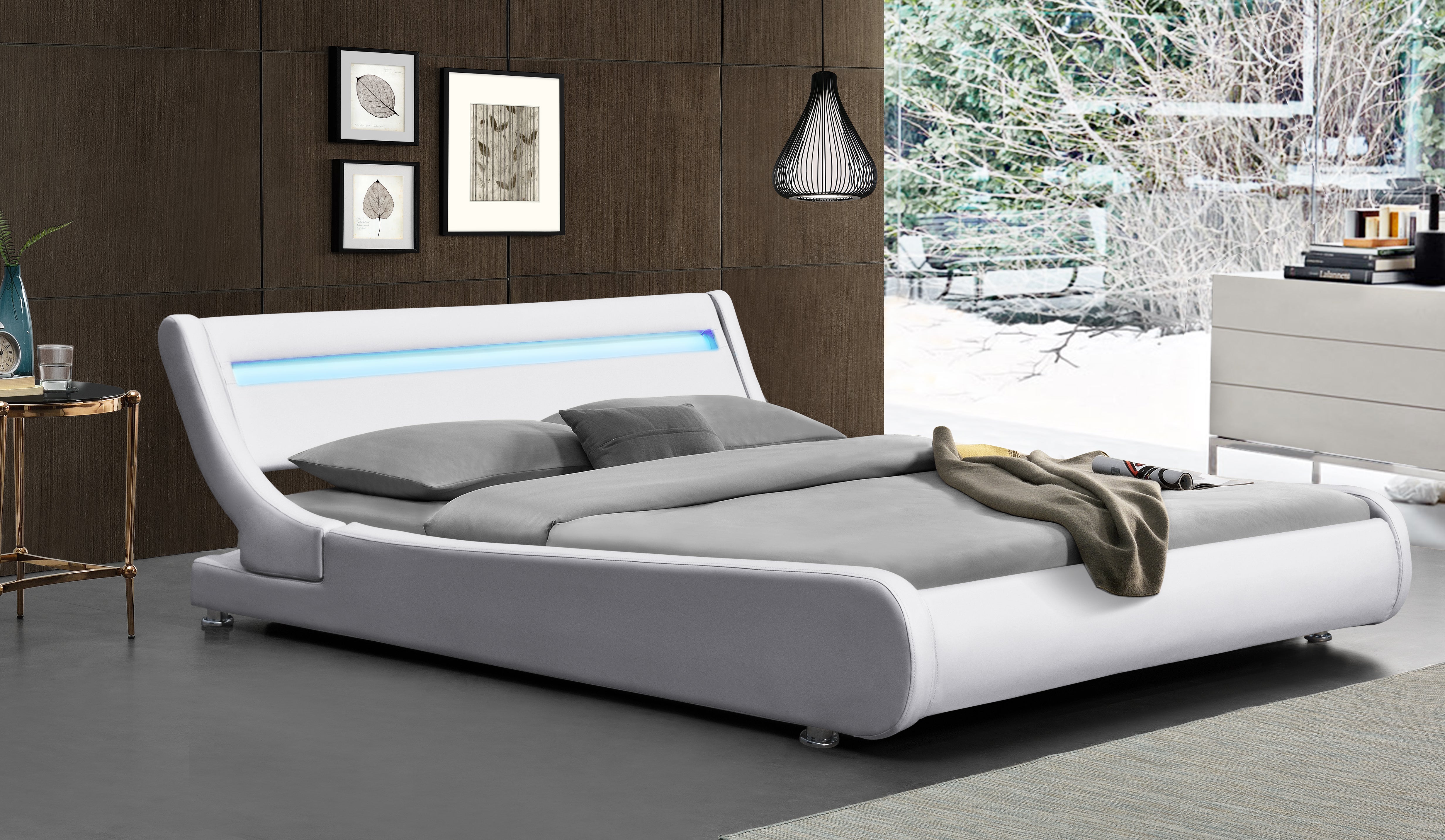 Pvc Eclairage Lit 120x190 - Sommier avec Tête de Lit Éclairage LED Incurve Blanc ...