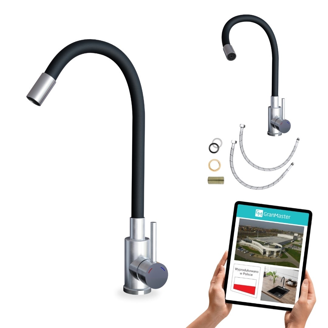 Bateria kuchenna GranMaster Flessila z Elastyczną Wylewką Czarna & Stalowy POLSKA PRODUKCJA 1szt.