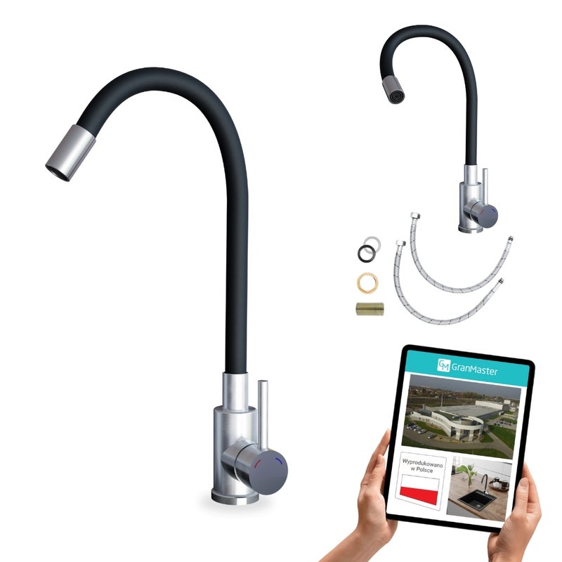 Bateria kuchenna GranMaster Flessila z Elastyczną Wylewką Czarna & Stalowy POLSKA PRODUKCJA 1szt.