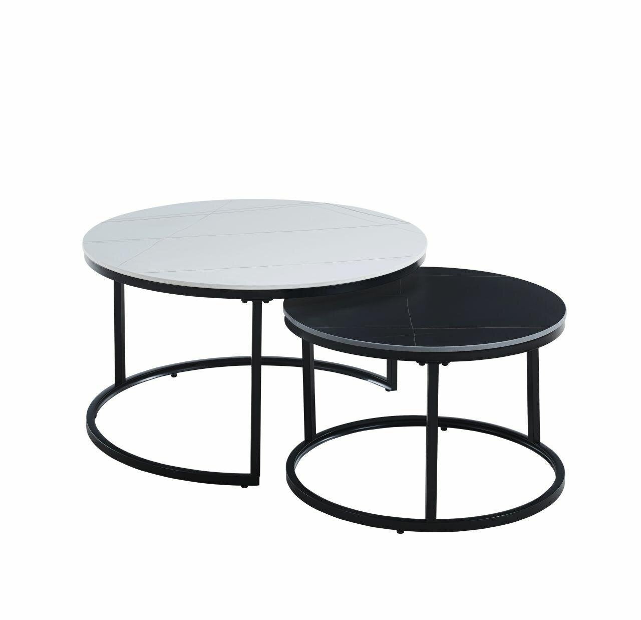 Zestaw 2 stolików kawowych okrągłych Silas INTESI nowoczesny ceramika biały/czarny 80/60 cm 1 zestaw