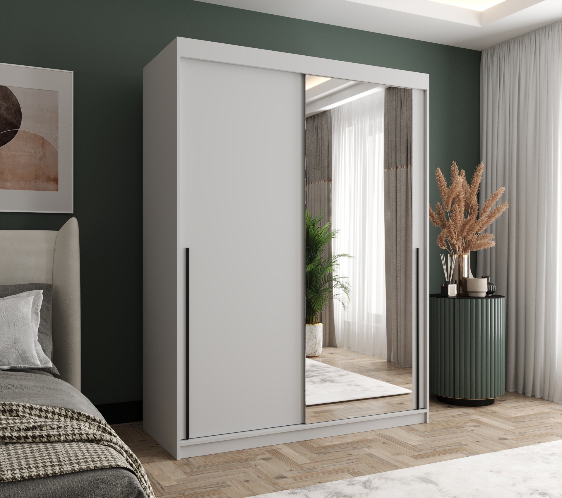 Szafa przesuwna z lustrem SIMA T2 150 x 62 x 200 biały + u. czarny - 2