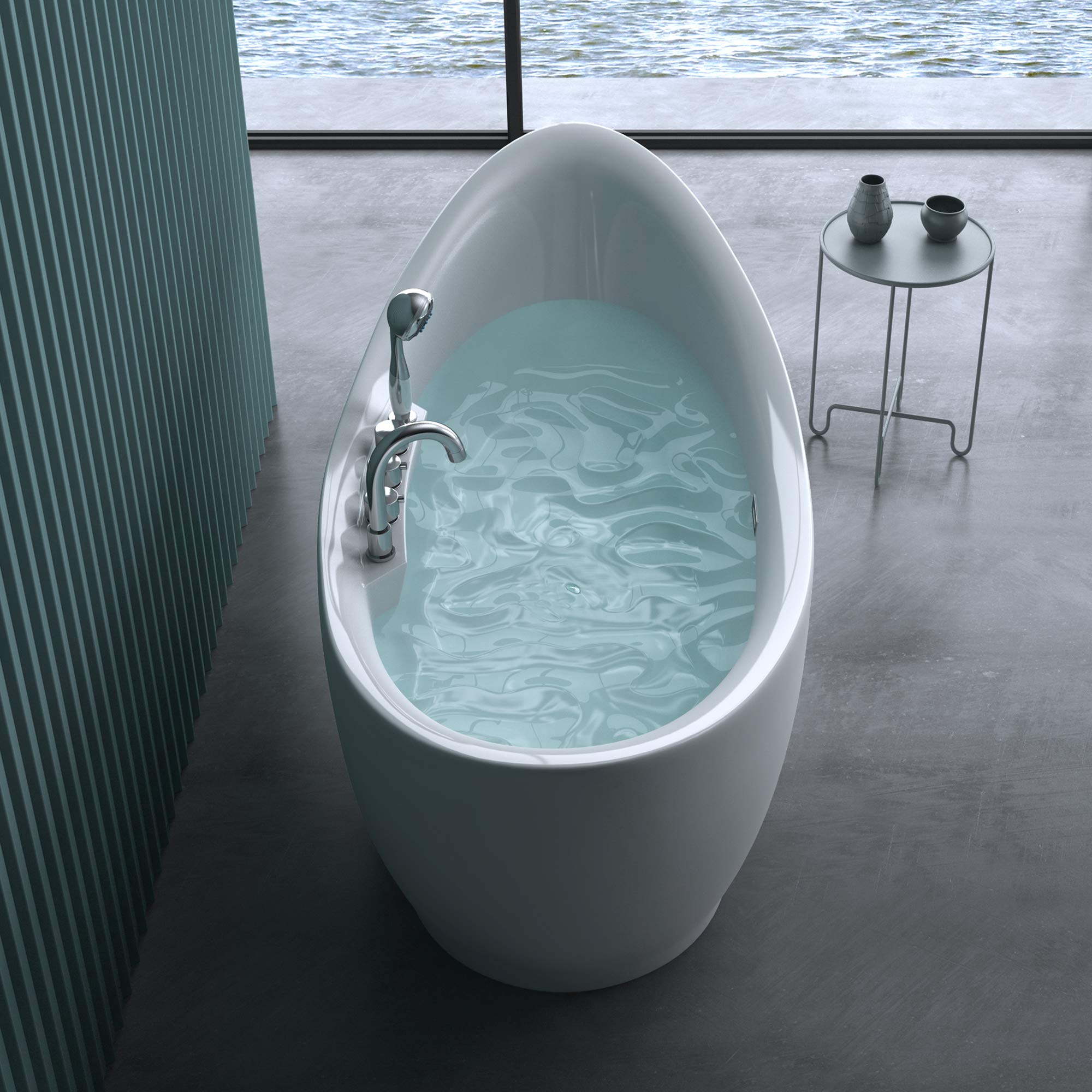 doporro Baignoire îlot Ovale 180cm Blanc Vicenza603 Acrylique avec Robinetterie 180x80x80 - 3