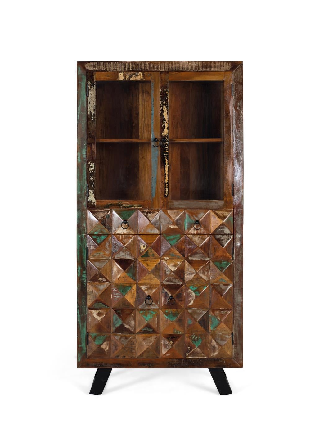 Witryna z drewna z recyklingu, 90 cm, styl nowoczesny, industrialny - 180x90x40 GYC