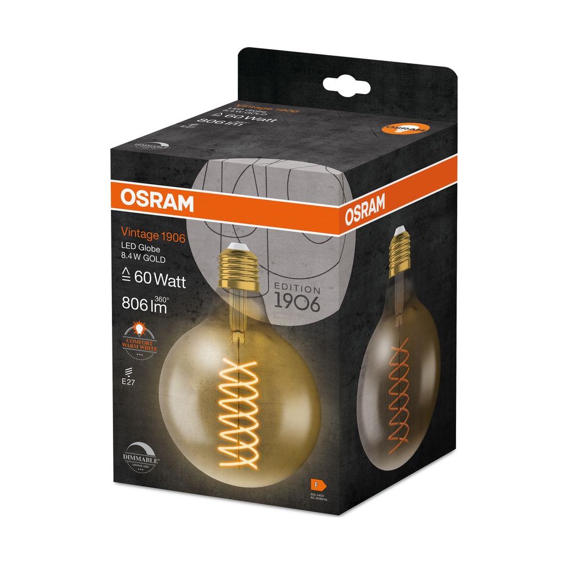 OSRAM Lampada LED Vintage 1906 Classic GLOBE125 FIL 60, E27, Dimmerabile, Forma Globo, Oro, 8.4 W, 806 lm, 2400 K, Luce Bianca molto calda, basso cons - 3