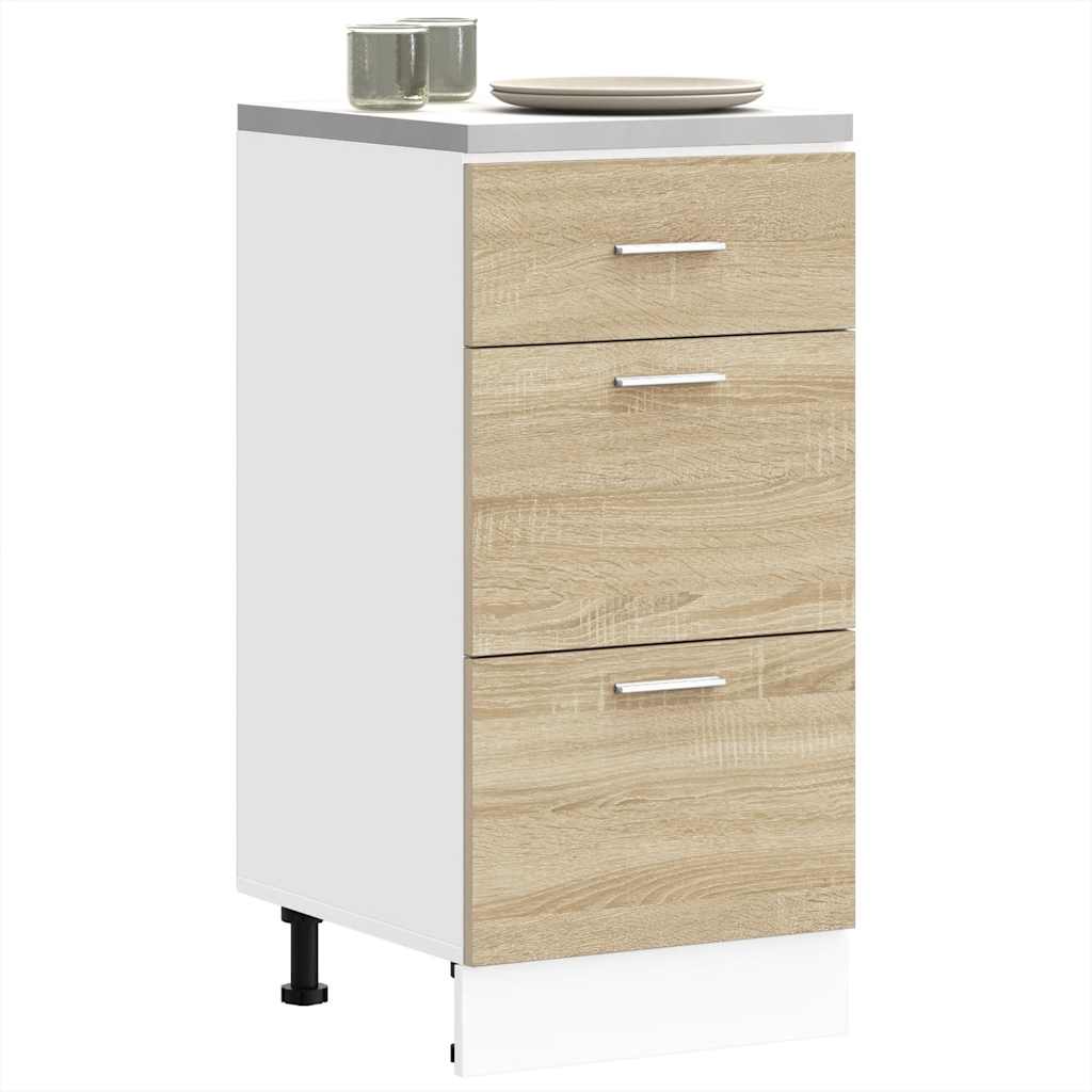 Meuble Bas De Cuisine Lyon - Chêne Sonoma - 40x46x81.5 Cm - Bois D'Ingénierie - Pieds Réglables - Rangement Pratique - 6