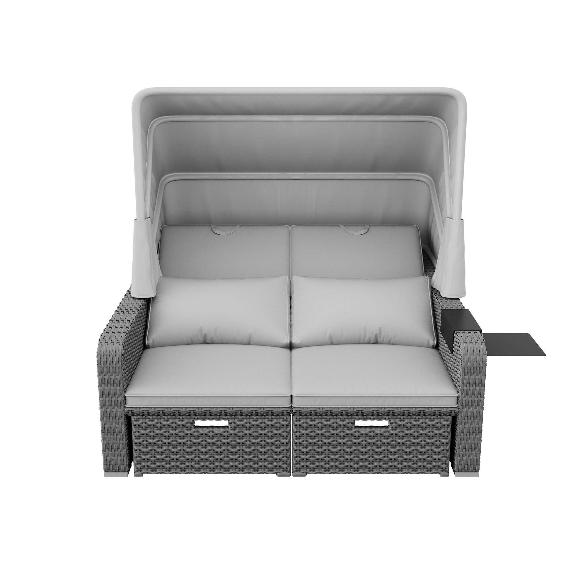 Mobilier de jardin en polyrotin pour deux personnes, marquise amovible, matériaux polyrotin et éponge, 130×196×152 cm, gris - 9