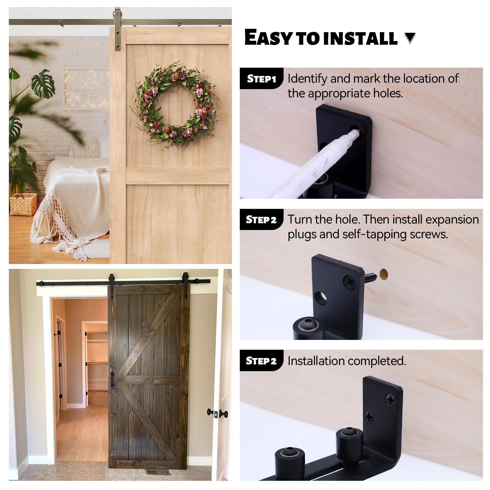 Guide de porte coulissante, guide de sol réglable, guide de sol noir pour mur/porte, avec vis, pour porte coulissante, porte de grange - 4