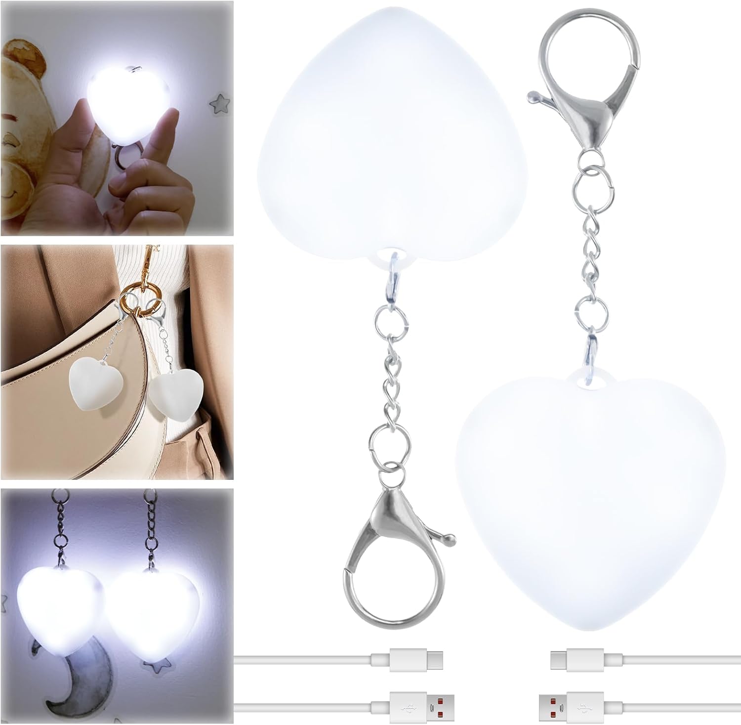 Zestaw 2 latarek USB, 2 tryby, Smart Touch, przenośna dioda LED, prezent dla rodziny, przyjaciół, dziewczyny, matki (kształt serca)