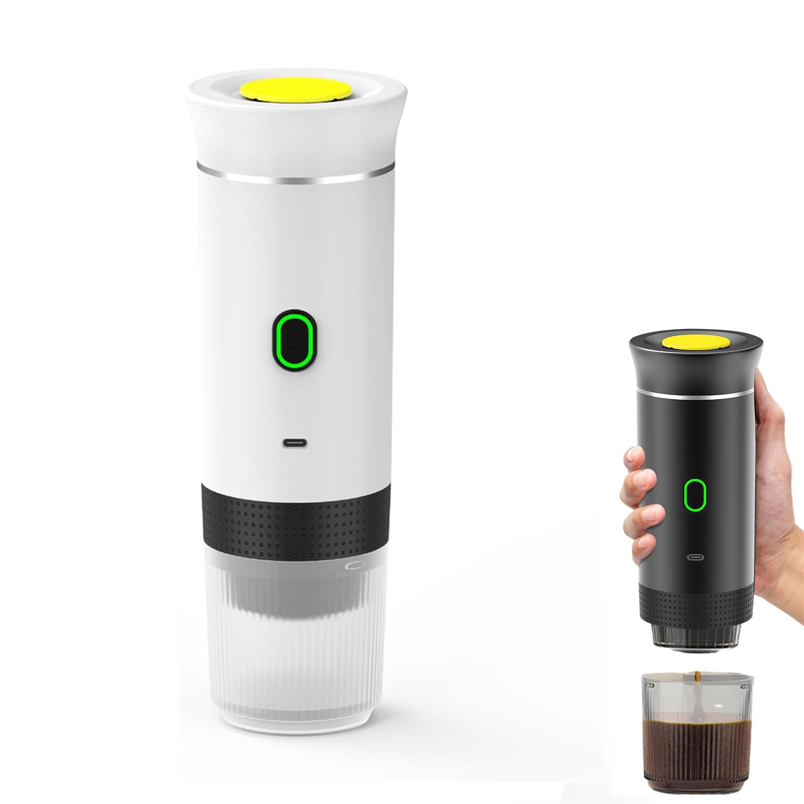 Przenośny elektryczny ekspres do espresso, mini ekspres do kawy z możliwością ładowania, z kawą mieloną i kapsułkami NS do ekspresu, biały