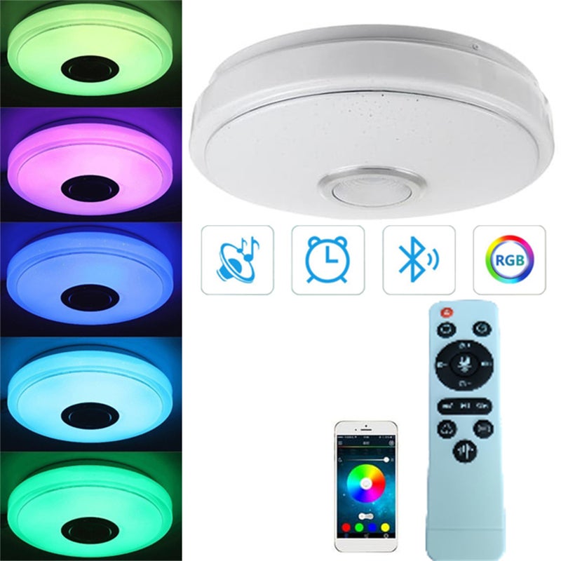 Okrągła lampa sufitowa LED ze sterowaniem audio Bluetooth, oświetlenie RGB zmieniające kolor, idealne do sypialni lub salonu