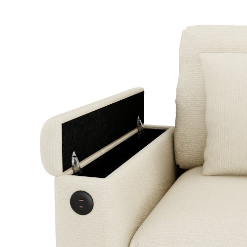 Canapé 3 places moderne - avec coussins et table pliante - comprend des ports USB et un porte-gobelet - beige - 8