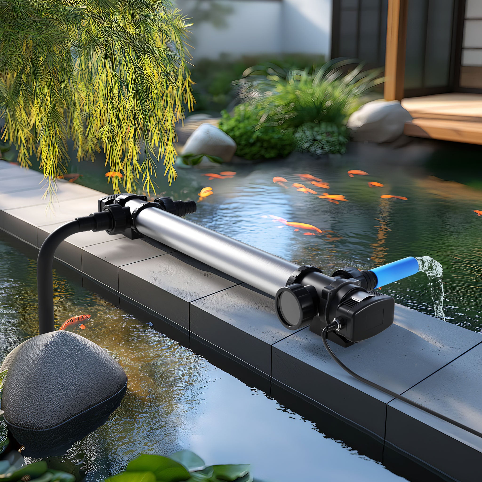 CUV-772 Stérilisateur Clarificateur bassins/étang - débit max. 8000 l/h - avec Lampe rayons UV-C 72 W + Boîtier inox - pour Poissons et… SunSun - 2