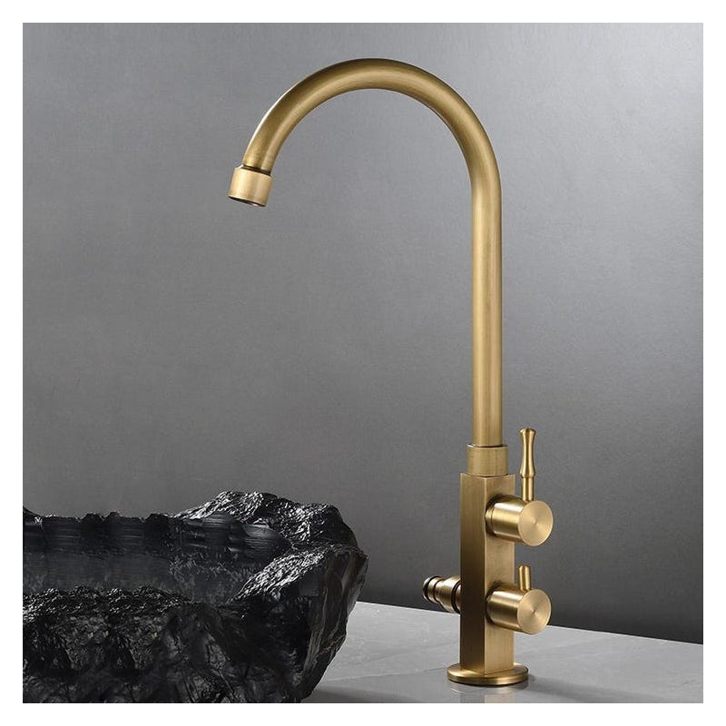 Miedziany kran do zimnej wody, kran retro o podwójnym zastosowaniu, kwadratowa podstawa z antycznym przyłączem wody