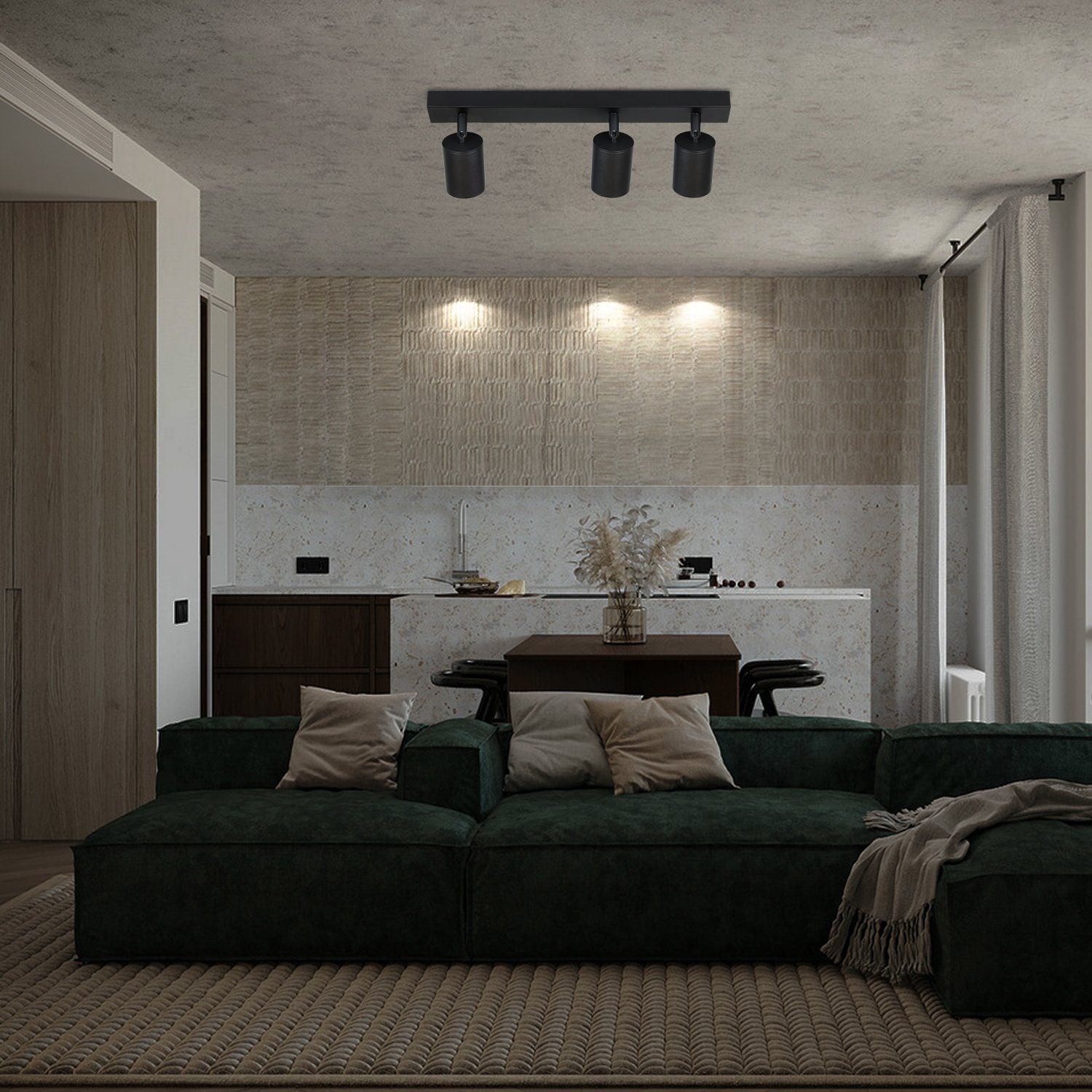 NETTLIFE 3 focos máx.25w LED Candeeiro de teto preto GU10 Candeeiro de moderno giratório de 350° Candeeiro de parede industrial para sala de estar, - 9