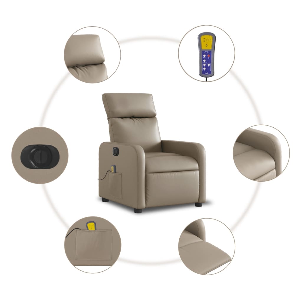 Fauteuil de Salon | Chaise | Fauteuil de massage inclinable électrique cappuccino similicuir CFW802906 - 7