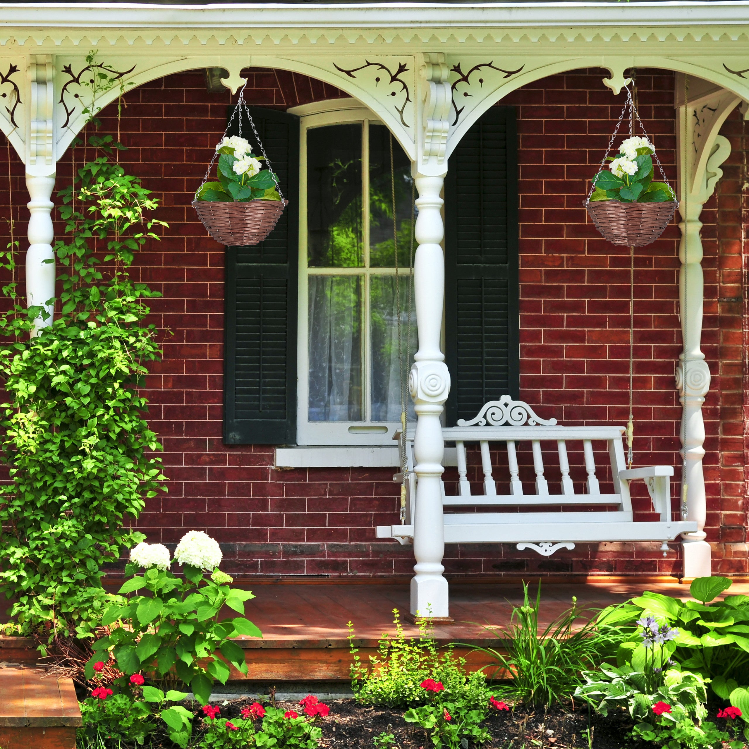 Relaxdays Vasi Sospesi per Piante, Set da 3, Diametro 30 cm, Portavasi con Rivestimento, Fioriere Pensili, Marrone - 2