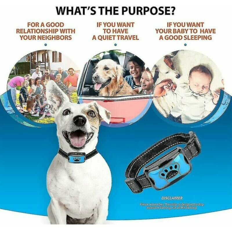 Collar antiladridos 3 en 1 para perros, dispositivo para ladridos excesivos, entrenamiento antiladridos seguro, inofensivo y sin crueldad animal, Azul - 3