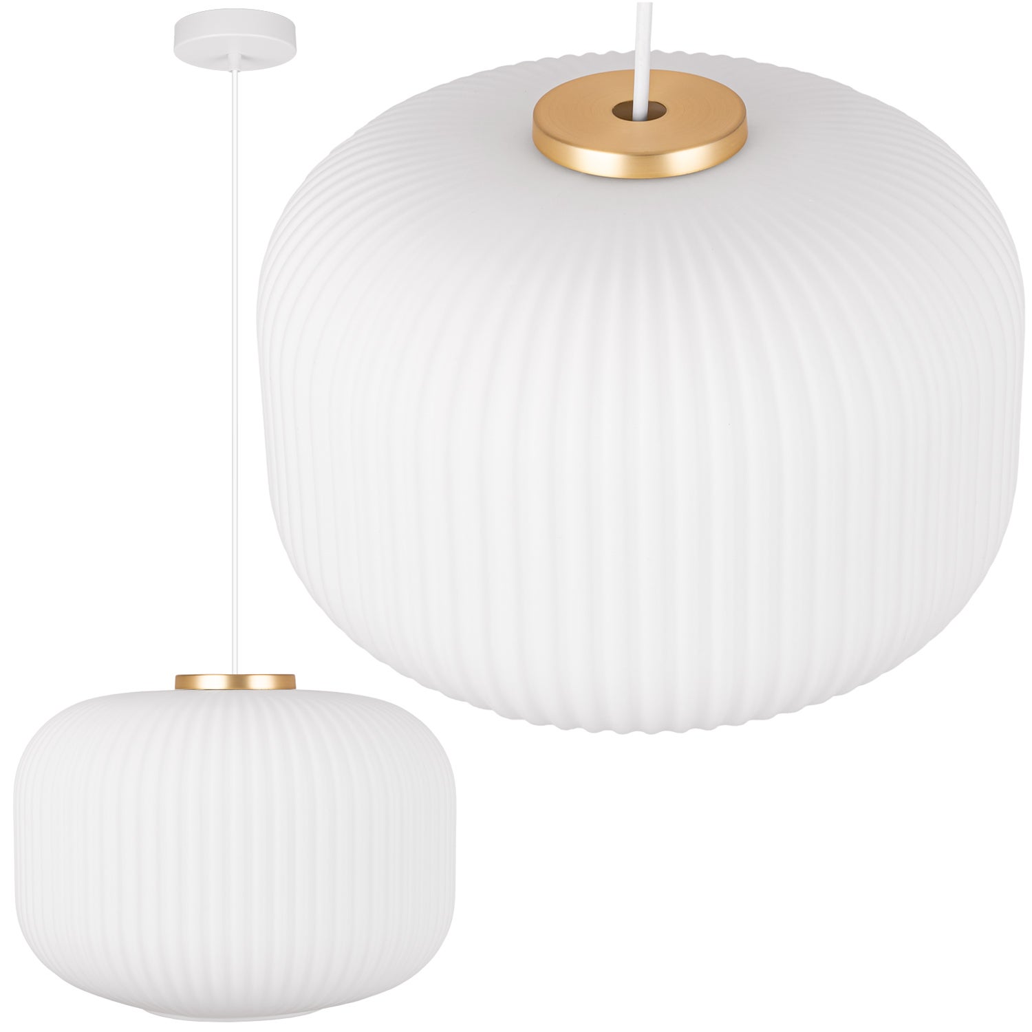 Lampa sufitowa wisząca E27 ozdobna Biały klosz kula z regulowanym przewodem Złoty Żyrandol Szkło ryflowane - LEDHOFF