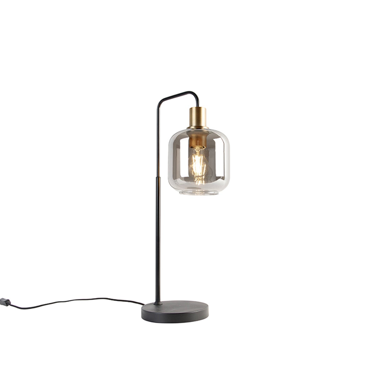 Designerska lampa stołowa czarna ze złotem i dymionym szkłem - Zuzanna