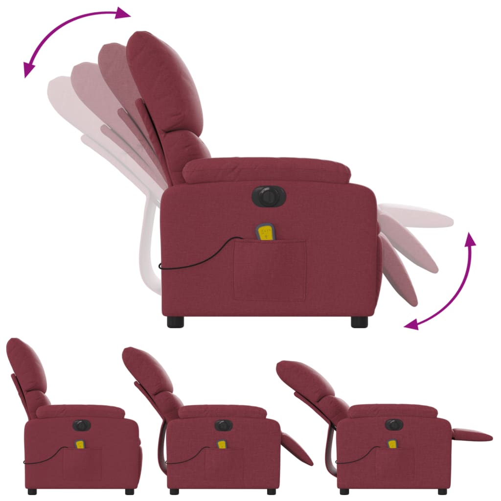 Fauteuil de massage，Fauteuil de Salon，Chaise de massage inclinable électrique Rouge bordeaux Tissu CDS54347 - 6
