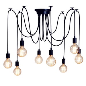 NIUNIAJ Lampadario Soggiorno Industriale,8 Luci Plafoniera Soffitto Vintage E27,Lampada Da Soffitto Nero,Plafoniera Sputnik Vintage Per Camera Da Letto, Soggiorno,Cucina.Diametro 85CM(Senza Lampadina - Foto 3