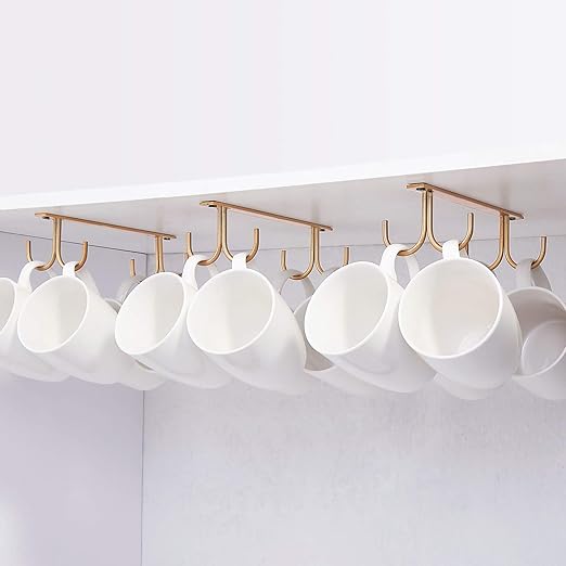 Złota kawa, wiszący uchwyt na kubek pod szafką, metalowe haki do przechowywania pod szafką, półka, szafka, z 4 śrubami, zestaw 3 uchwytów na kubek