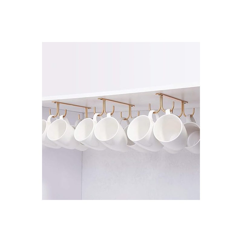 Złota kawa, wiszący uchwyt na kubek pod szafką, metalowe haki do przechowywania pod szafką, półka, szafka, z 4 śrubami, zestaw 3 uchwytów na kubek