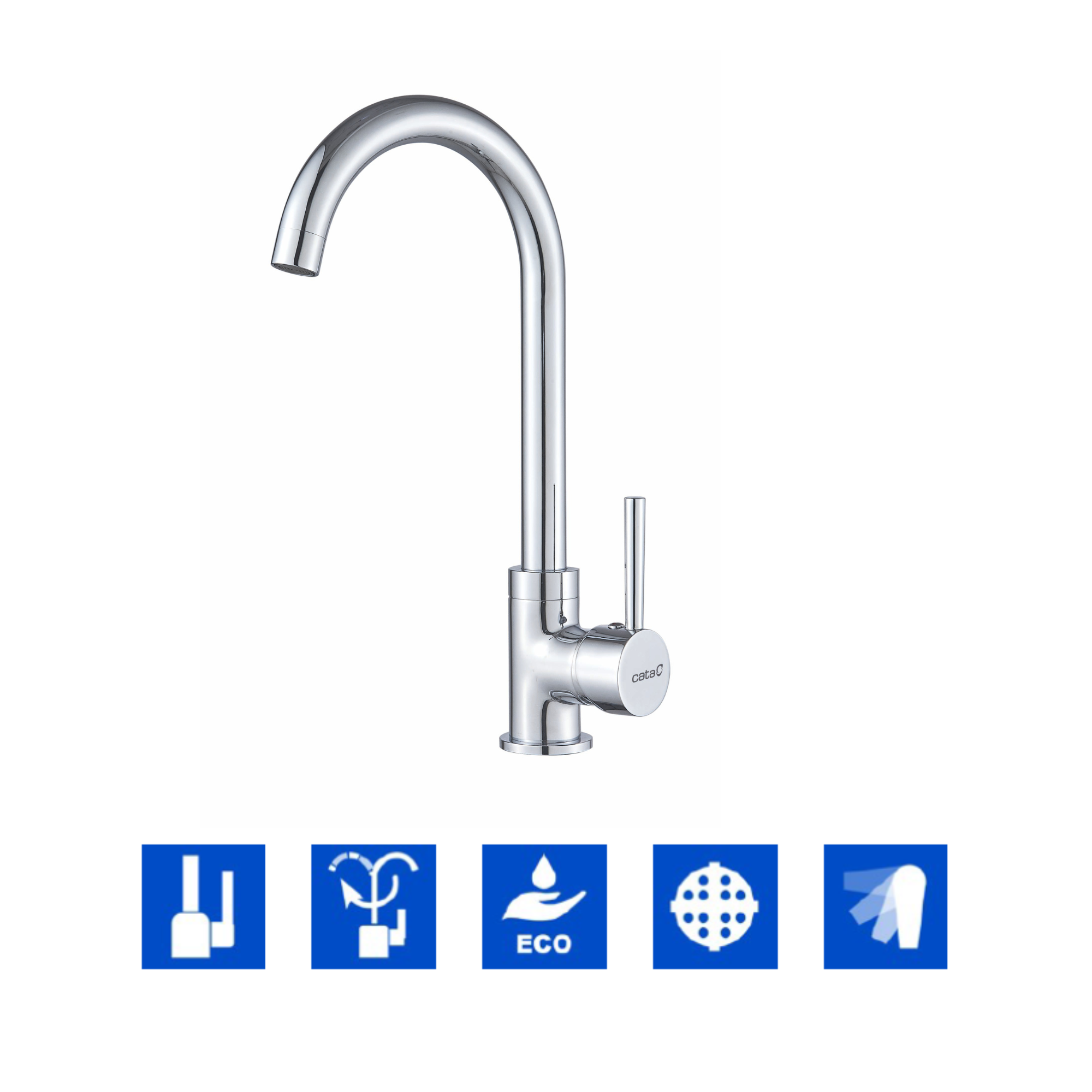 Cata  Grifo Cocina Cma/A Monomando Caño Alto Giratorio 360º Aireador Anticalcáreo Cartucho Cerámico Reductor Caudal 5L Acero Inoxidable Cerámico, Leroy Merlin