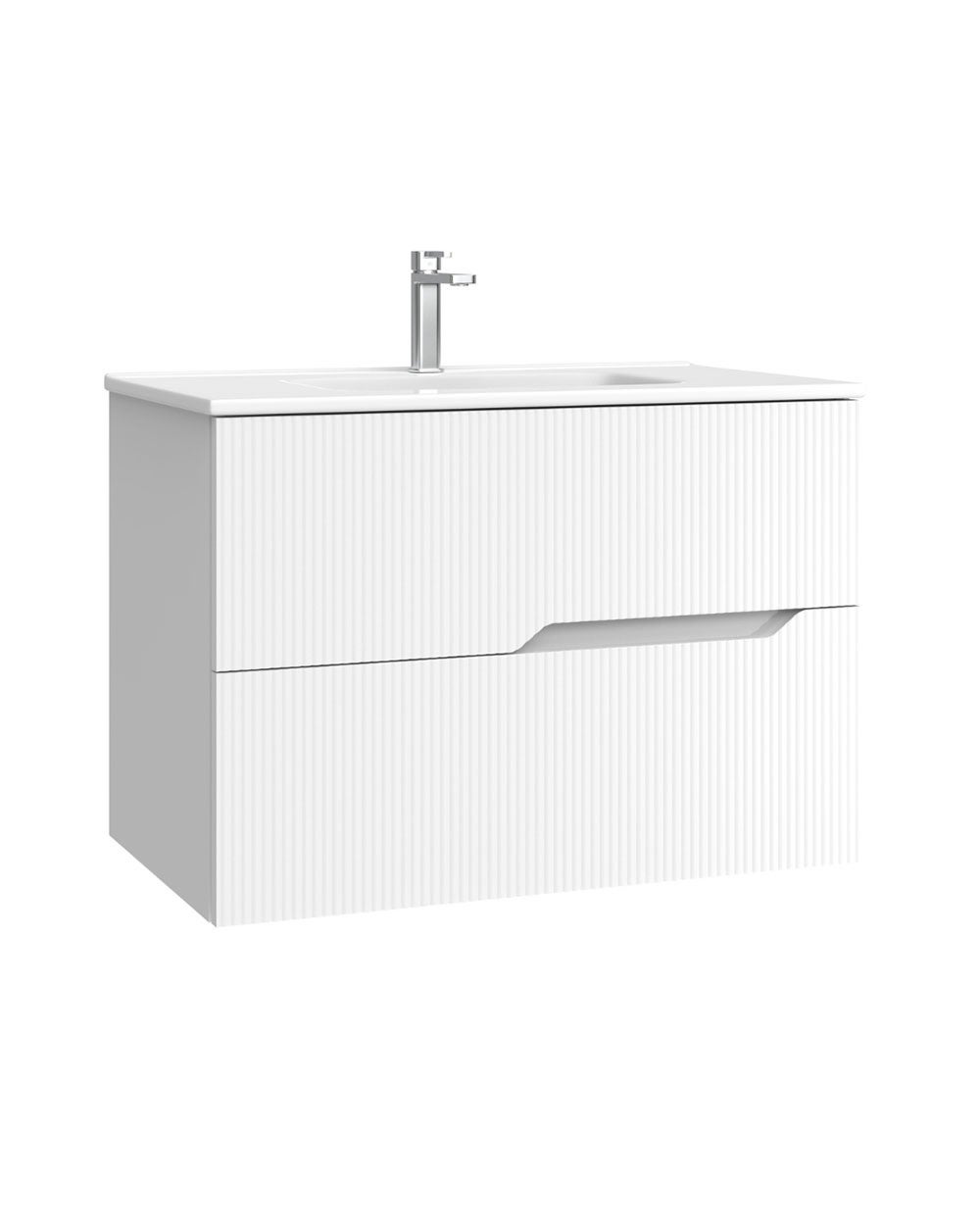 Mobili da bagno a muro con lavandino in ceramica | 2 cassetti con chiusura imbottita e organizzatore | 80 cm Bianco opaco - 2