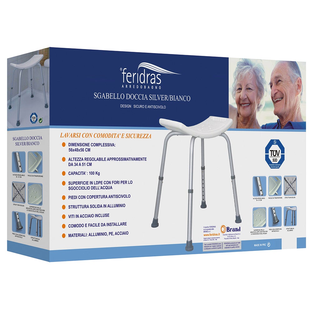 Sgabello Doccia VOUNOT Regolabile - Alluminio Bianco Portata 136 Kg Per Anziani