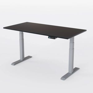 Bureau Assis-debout électrique Mini Plus 60x60 Cm - Hauteur Réglable 60-126 Cm - Plateau Bois Foncé - Structure Anthracite - Parfait Télétravail