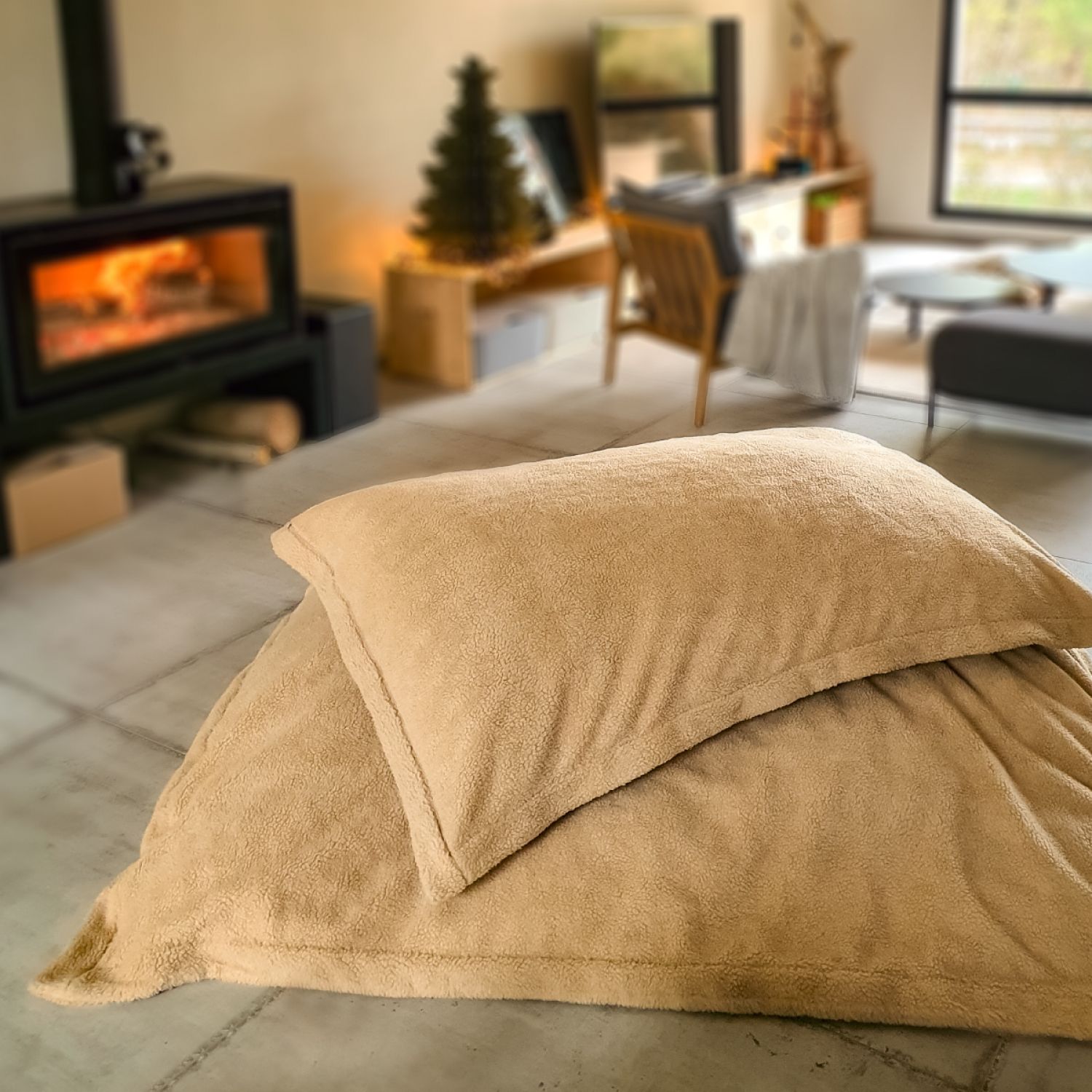 Pouf, fauteuil d'intérieur déhoussable - 90 x 140 cm - Sherpa - Terracotta - Vivezen - 5