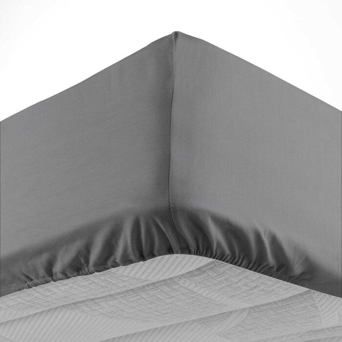 Drap-housse 2 personnes 160 x 200 cm coton 57 fils LINA Anthracite – Bonnet 30 cm - 2