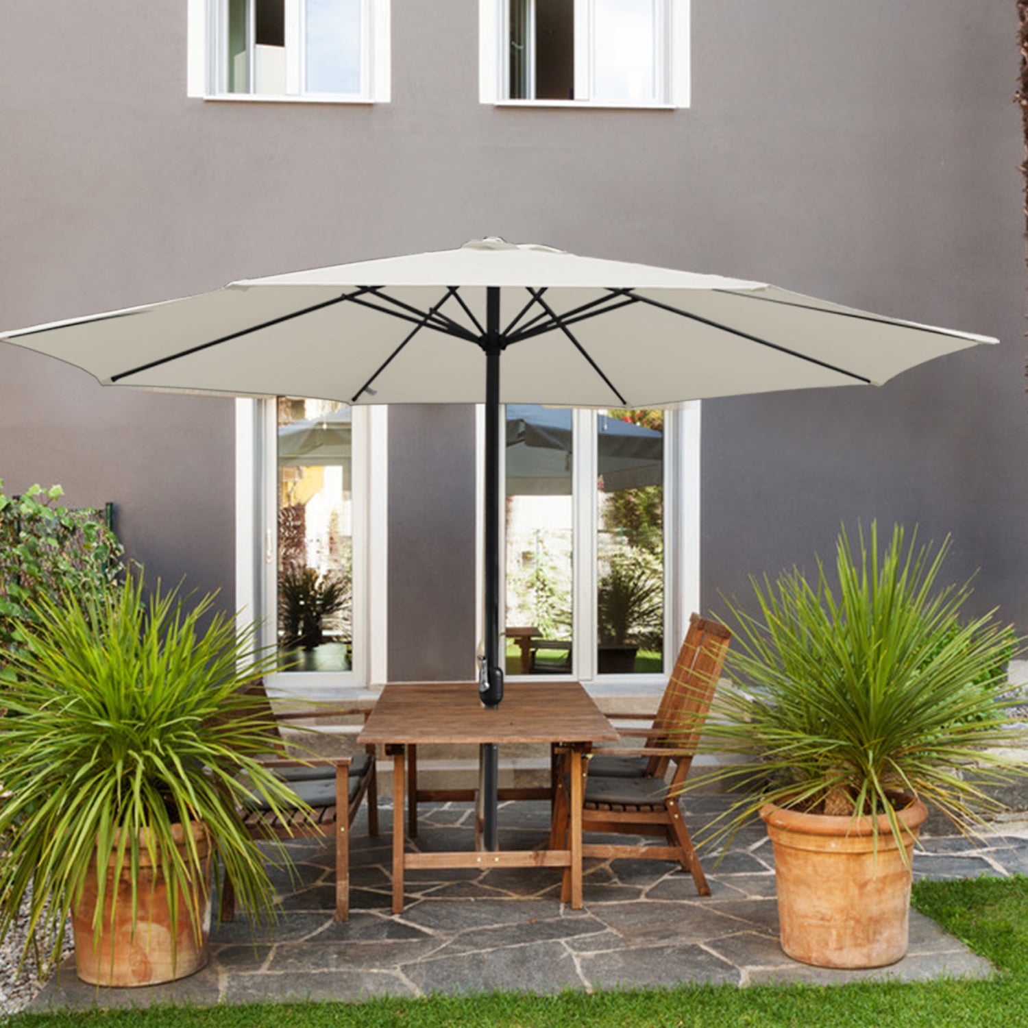 Parasol Droit jardin Protection UV, résistants et imperméables pour terrasse et balcon Ø350cm Beige - 5