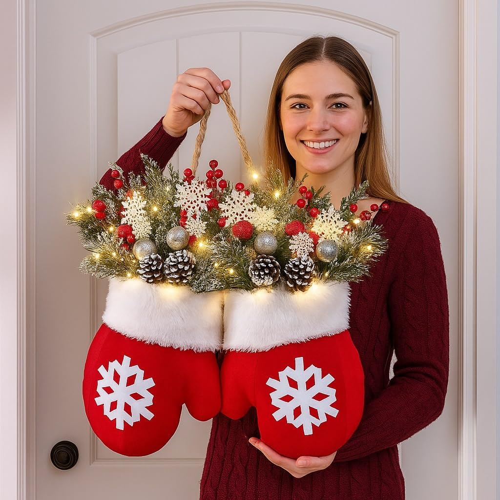 Grinalda de Natal cintilante com 120 luzes LED, grinalda artificial para porta de entrada, bolas de Natal penduradas para decoração de parede - 3