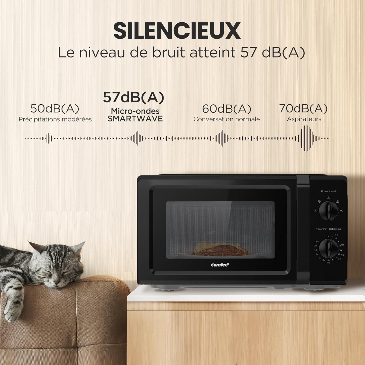 Micro-ondes pose libre - COMFEE CMO-MP012OC(BK) - Inverter - 6,2kg - L42,2 x P32,9 x H23,8 cm - 700W - 19L - Noir - 12