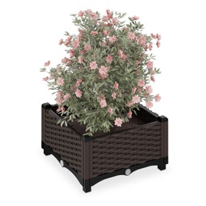 Jardinière Relaxdays Aspect Rotin - 38x80x40cm - Gris - Avec Réserve D'Eau - Pour Balcon/Jardin
